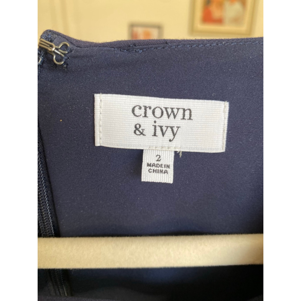 Crown And Ivy Mini Dress Navy Embroidered Bell Sleeve Preppy 2 Quiet Luxury Boho - Picture 5 of 7